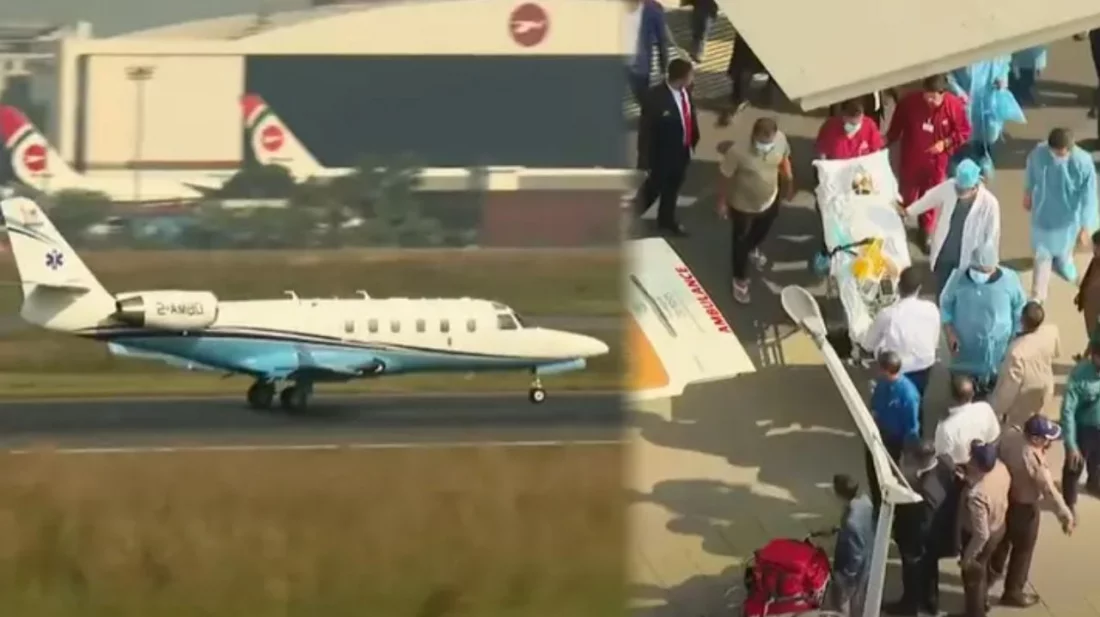 সিঙ্গাপুরের উদ্দেশে উড্ডয়ন করলো হাদিকে বহনকারী এয়ার অ্যাম্বুলেন্স। ছবি: সংগৃহীত