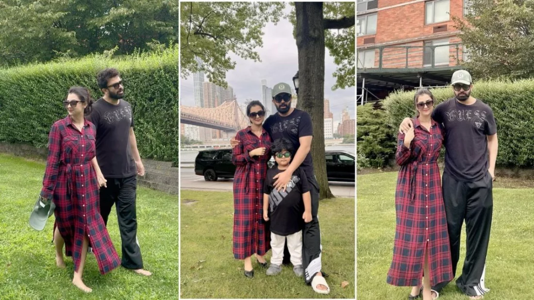 নিউ ইয়র্কে ছেলে বীরকে নিয়ে শাকিব ও বুবলী। কোলাজ: ইত্তেফাক