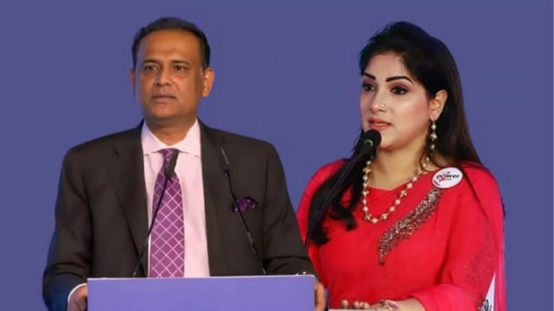 সাবেক ভূমিমন্ত্রী সাইফুজ্জামান চৌধুরী এবং তার স্ত্রী ।কোলাজ ইত্তেফাক