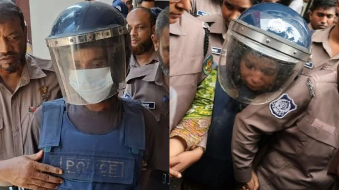 আদালতে নেওয়া হচ্ছে আসামি সোহেল রানা ও তার স্ত্রীকে। ছবি: সংগৃহীত