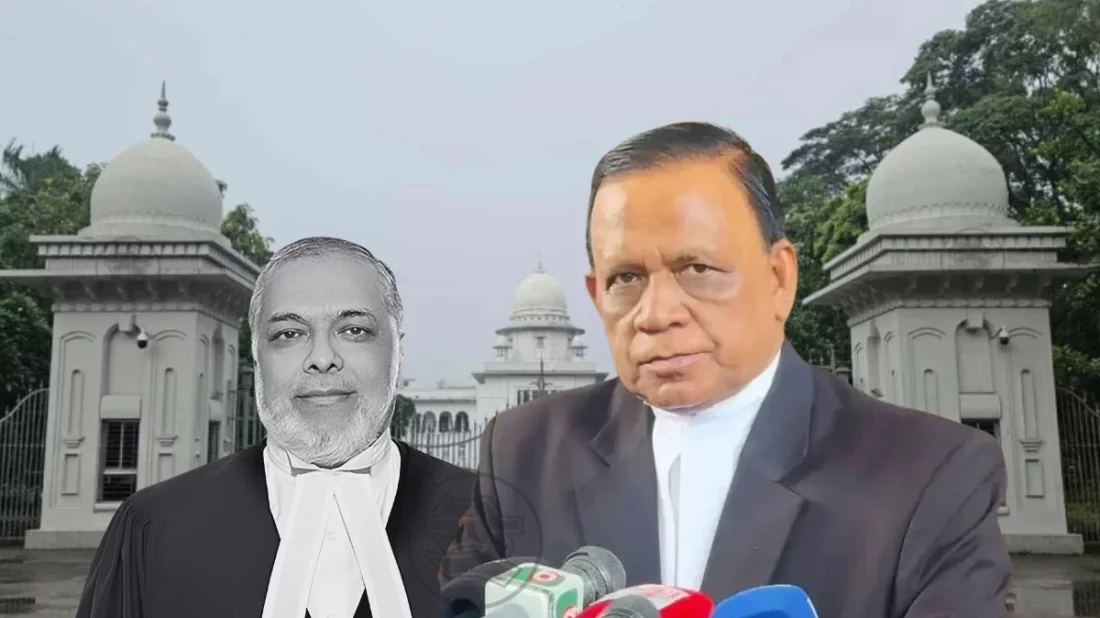 প্রধান বিচারপতি জুবায়ের রহমান চৌধুরী ও সুপ্রিম কোর্ট আইনজীবী সমিতির সভাপতি ব্যারিস্টার এ এম মাহবুব উদ্দিন খোকন। গ্রাফিক্স: ইত্তেফাক