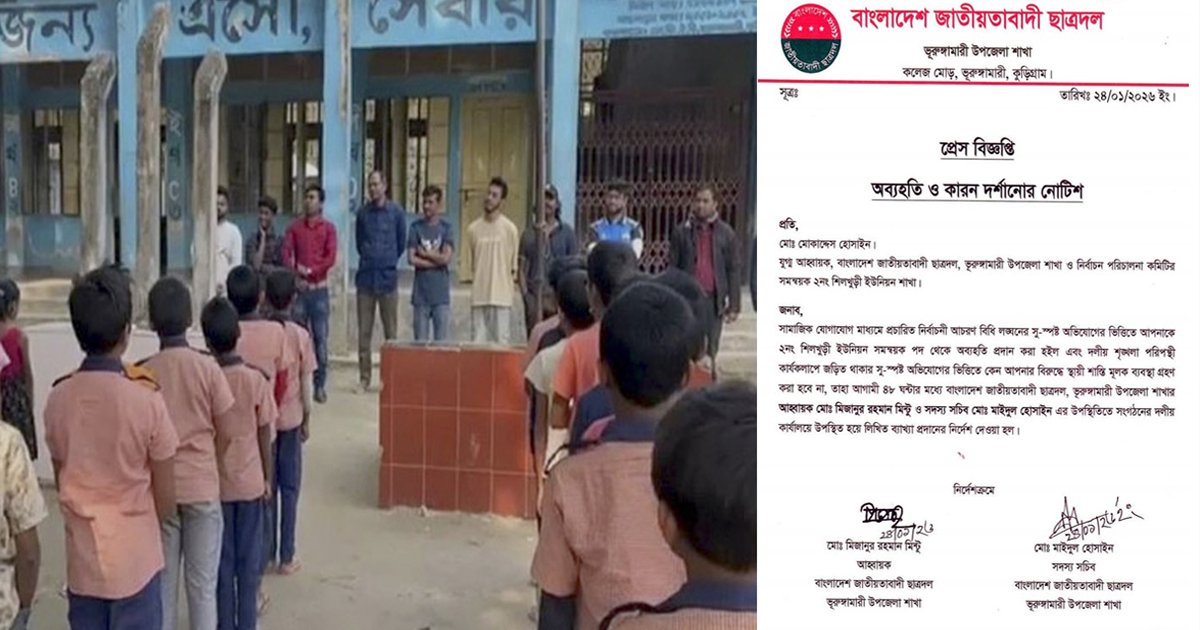 শিশুদের দিয়ে জোরপূর্বক রাজনৈতিক স্লোগান দেওয়ানো ছাত্রদল নেতাকে অব্যাহতি