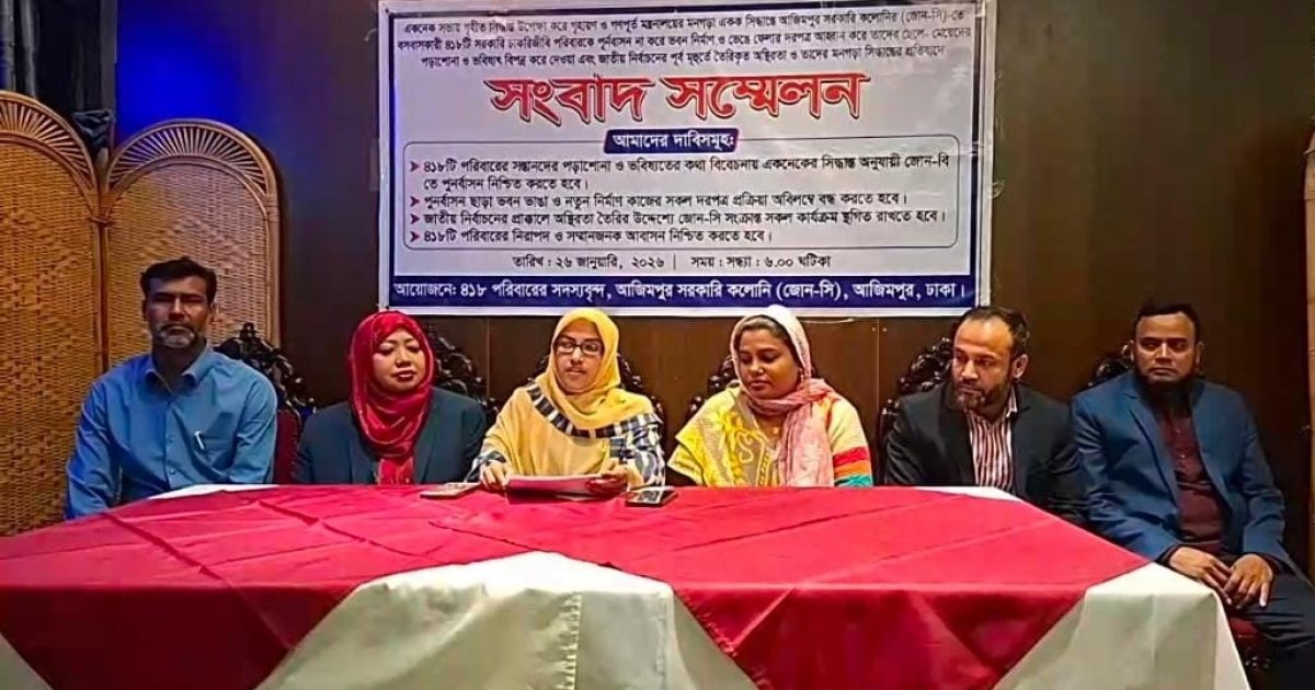 পুনর্বাসন ছাড়া উচ্ছেদের শঙ্কায় আজিমপুর জোন-সি’র ৪১৮ পরিবার