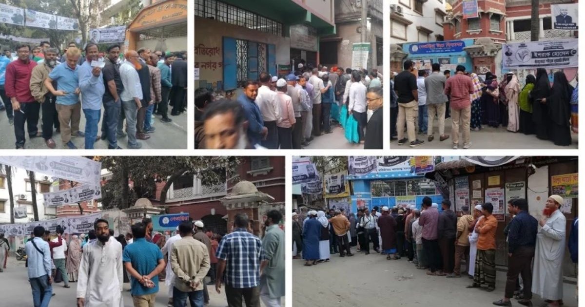 উৎসবমুখর পরিবেশে চলছে ভোটগ্রহণ, কেন্দ্রে দীর্ঘ লাইন