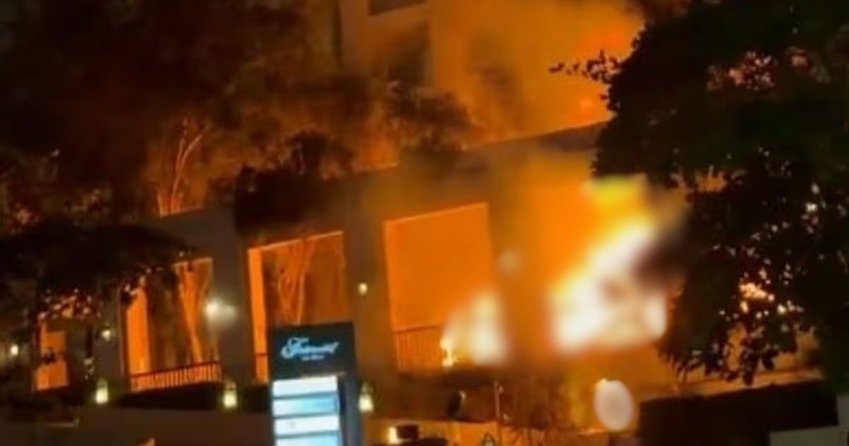 দুবাইয়ের হোটেলে ক্ষেপণাস্ত্র হামলার পর অগ্নিকাণ্ড