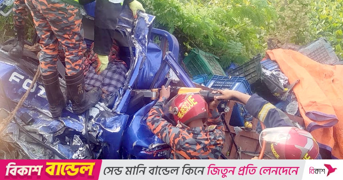 ভাঙ্গায় দুই ট্রাকের মুখোমুখি সংঘর্ষে নিহত ১, আহত ২