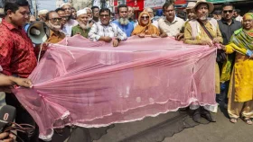 মশার উপদ্রবে অতিষ্ঠ খুলনাবাসীর &lsquo;মশারি মিছিল&rsquo;