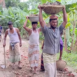 বড়াইগ্রামে নিজেরা চাঁদা তুলে কাঁচা রাস্তা সংস্কারে ব্যস্ত গ্রামবাসী