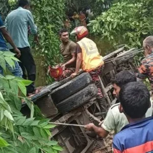 শেরপুরে বাস খাদে পড়ে প্রাণ গেল তিন মাস বয়সী এক  শিশুর, আহত ২০
