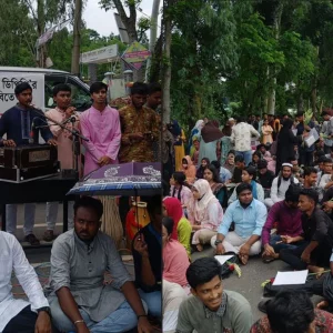 মহাসড়কেই নবীনবরণের আয়োজন করলো রবীন্দ্র বিশ্ববিদ্যালয়ের শিক্ষার্থীরা