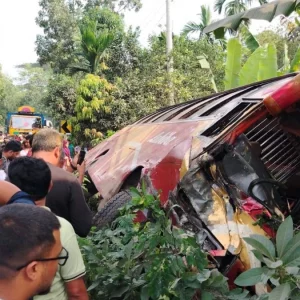 পিকআপের সঙ্গে সংঘর্ষের পর খাদে পড়লো যাত্রীবাহী বাস, আহত ২০
