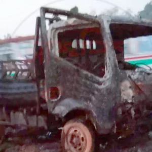 আশুলিয়ায় সড়কের পাশে দাঁড়িয়ে থাকা পিকআপে আগুন