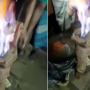 টিউবওয়েলে দিয়াশলাই ধরতেই জ্বলছে আগুন