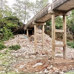 ফেলা হচ্ছে পৌর বর্জ্য, অস্তিত্বসংকটে ফুলবাড়ীর ছোট যমুনা নদী 