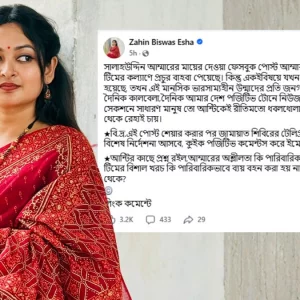 আম্মারকে নিয়ে সমালোচনামূলক পোস্ট ছাত্রদল নেত্রীর