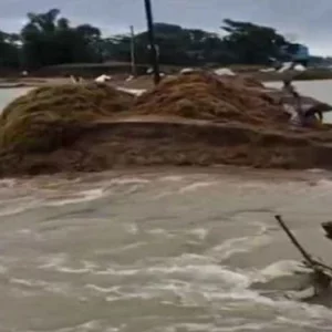 পাহাড়ি ঢলে বাঁধ ভেঙে পানি ঢুকছে হাওরে, বোরো ধান নিয়ে শঙ্কায় কৃষকরা