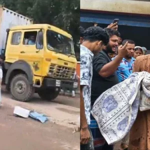 বাবার মোটরসাইকেল থেকে ছিটকে পড়ে লরির চাপায় সন্তানের মৃত্যু