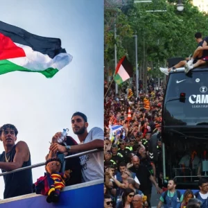 ফিলিস্তিনের পতাকা হাতে বার্সার শিরোপা উৎসবে ইয়ামাল