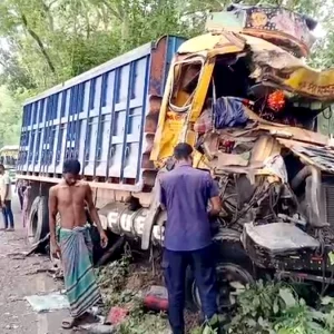 ঢাকা-বরিশাল মহাসড়কে দুই ট্রাকের মুখোমুখি সংঘর্ষে চালক নিহত, আহত ৪