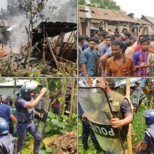 লালমনিরহাটে পুলিশের সঙ্গে জনতার সংঘর্ষ, ডিসি-এসপির গাড়ি ভাঙচুর