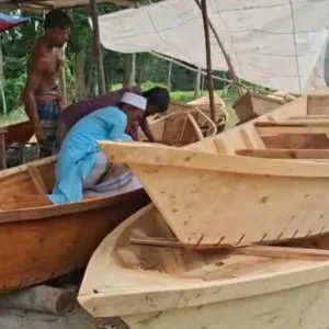 বর্ষার পানি বাড়তেই মতলবে জমেছে নৌকার হাট, ব্যস্ত কারিগররা