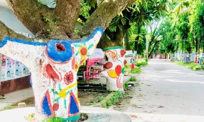 গাছের গায়ে রং তুলির খেলা!