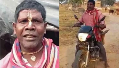 এখন মোটরসাইকেলে করে কাঁচা বাদাম বিক্রি করেন ভুবন বাদ্যকর। ছবি: সংগৃহীত