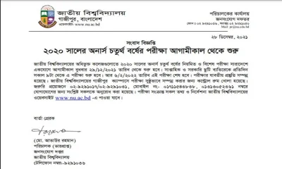 জাতীয় বিশ্ববিদ্যালয় থেকে পাঠানো বিজ্ঞপ্তি