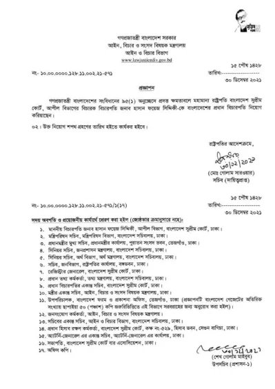 জারি করা প্রজ্ঞাপন