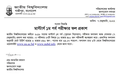 জাতীয় বিশ্ববিদ্যালয়ের জনসংযোগ দপ্তরের পরিচালক মোঃ আতাউর রহমান স্বাক্ষরিত সংবাদ বিজ্ঞপ্তি।