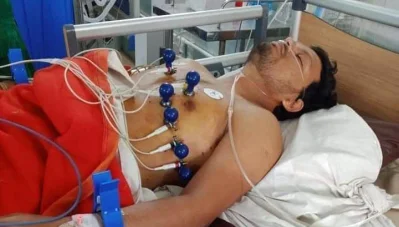 হাসপাতালে চিকিৎসাধীন অবস্থায় সজল কুন্ডু। ছবি: সংগৃহীত