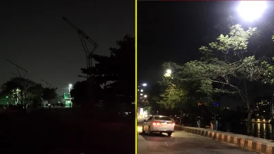 বাতি লাগানোর আগে (বামে) ও বাতি লাগানোর পরে (ডানে)। ছবি: ইত্তেফাক