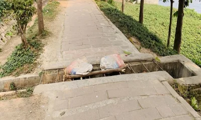ভাঙা ওয়াকওয়ে, চুরি হয়ে গেছে ড্রেনের স্ল্যাব।