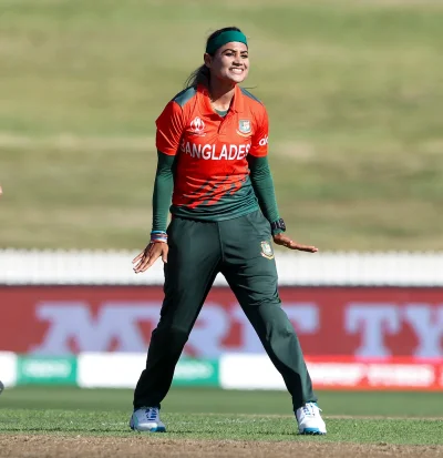 উইকেট শিকারের পর জাহানারা আলমের উল্লাস। ছবি: আইসিসি/গেট্টি ইমেজ