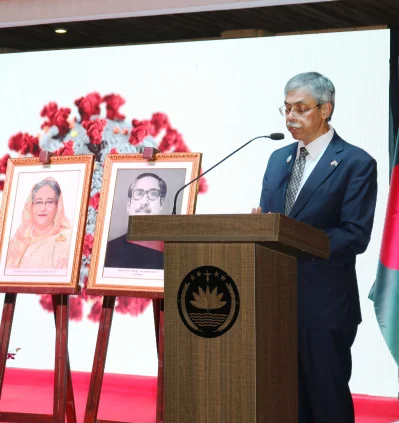 বক্তব্য রাখছেন বাংলাদেশ দূতাবাসের হাইকমিশনার মোহাম্মদ ইমরান। ছবি: নয়াদিল্লির বাংলাদেশ হাইকমিশন