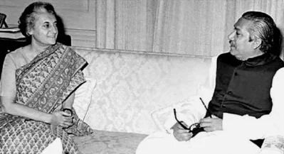 ইন্দিরা গান্ধী ও বঙ্গবন্ধু শেখ মুজিবুর রহমান।
