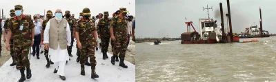 সেনাপ্রধান জেনারেল এস এম শফিউদ্দিন আহমেদ পদ্মা নদীর ড্রেজিং ও বাম তীর সংরক্ষণ প্রকল্প পরিদর্শন করেন। এ সময় প্রধানমন্ত্রীর বেসরকারি শিল্প ও বিনিয়োগ উপদেষ্টা সালমান এফ রহমান উপস্থিত ছিলেন। ছবি: আইএসপিআর