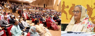 বক্তব্য রাখছেন প্রধানমন্ত্রী শেখ হাসিনা।। ছবি: বাসস
