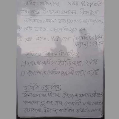 অগ্নিকাণ্ডের ঘটনার আপডেট দেওয়া হালনাগাদ বোর্ড।