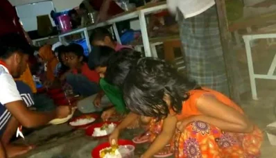 ওসমানীনগরে বন্যার্তদের মাঝে রান্না খাবার বিতরণ।