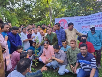 দলীয় নেতাকর্মীদের নিয়ে বৃক্ষরোপণ করছেন যুবলীগ সাধারণ সম্পাদক আলহাজ্ব মো. মাইনুল হোসেন খান নিখিল।
