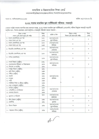 এসএসসি পরীক্ষার রুটিন।