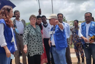 রোহিঙ্গা ক্যাম্প পরিদর্শনের মিশেল ব্যাচেলেট। ছবি: ইত্তেফাক