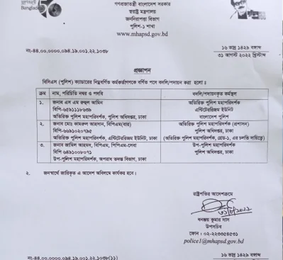 স্বরাষ্ট্র মন্ত্রণালয়ের জননিরাপত্তা বিভাগের প্রজ্ঞাপন।