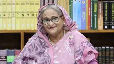 সংবাদ সম্মেলনে প্রধানমন্ত্রী শেখ হাসিনা। ছবি: ফোকাস বাংলা