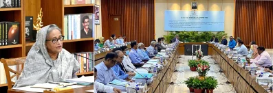 একনেক সভায় গণভবন থেকে ভিডিও কনফারেন্সের মাধ্যমে অংশগ্রহণ করেন প্রধানমন্ত্রী শেখ হাসিনা। ছবি: ফোকাস বাংলা