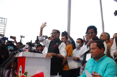 আগারগাঁওয়ের শেরেবাংলা নগরে বাণিজ্য মেলার পুরনো মাঠে ঢাকা জেলা আওয়ামী লীগের ত্রিবার্ষিক সম্মেলনে আওয়ামী লীগ সাধারণ সম্পাদক, সড়ক পরিবহন ও সেতুমন্ত্রী ওবায়দুল কাদের। ছবি- ফোকাস বাংলা