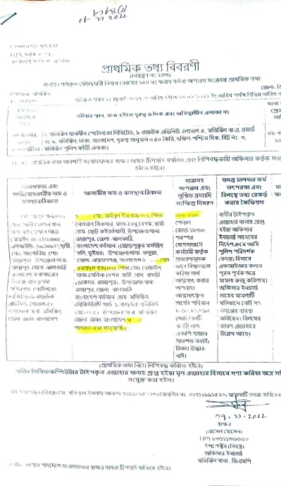 মামলার প্রথমিক তথ্য বিবরণী