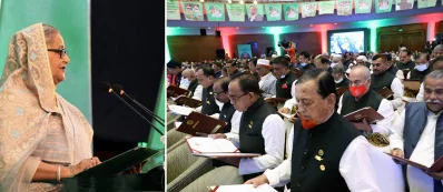 শপথ নিলেন নবনির্বাচিত জেলা পরিষদ চেয়ারম্যানরা। ছবি: ফোকাস বাংলা