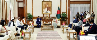 বিশ্বজিৎ দাইমারির সঙ্গে শেখা হাসিনার সৌজন্য সাক্ষাৎ। ছবি: ফোকাস বাংলা